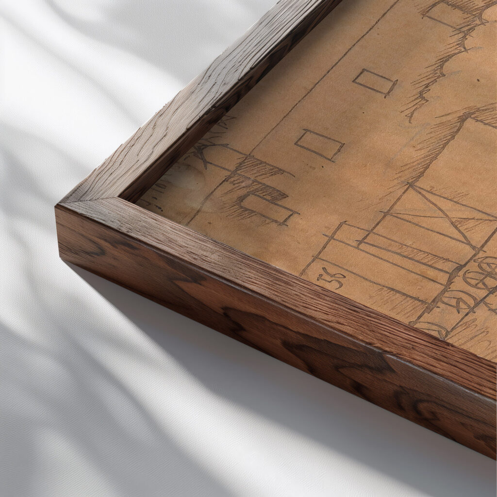 La Gare 1930 Joaquin Torres Garcia close up dark wood mockup