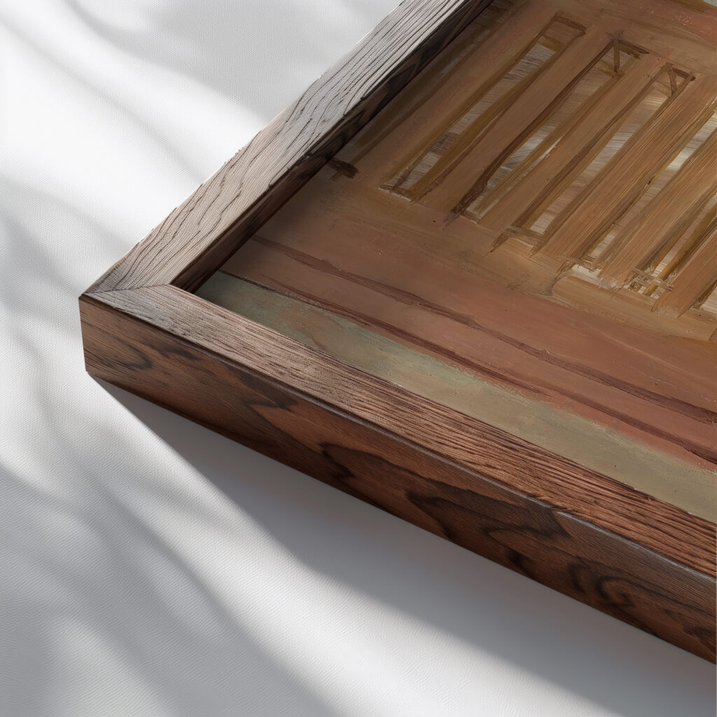 La fontaine a aspet Raoul Dufy close up dark wood mockup