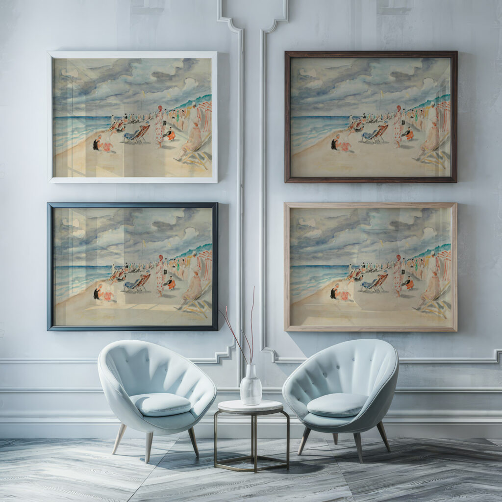 La plage de Deauville 1928 Henri Lebasque framed posters mockup