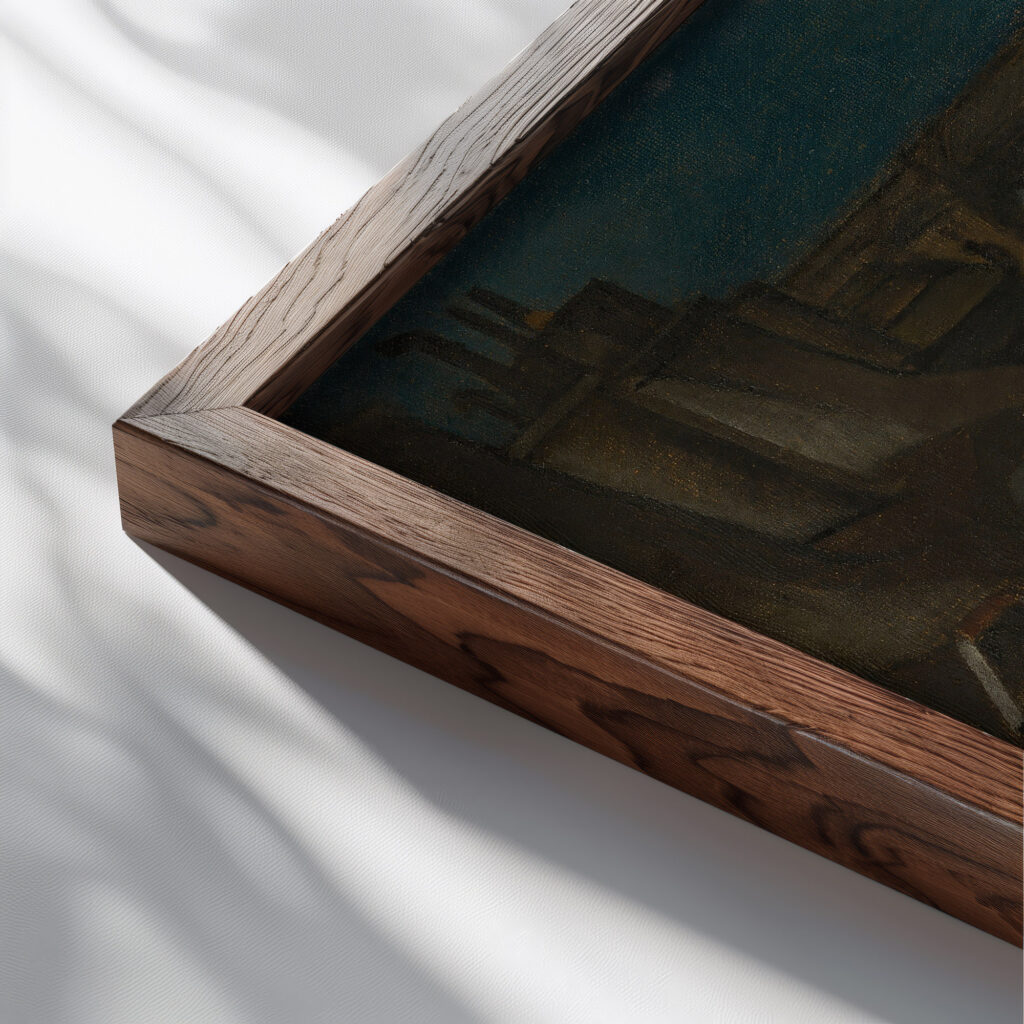 La rue Guenegaud 1912 Albert Edouard Chazalviel close up dark wood mockup