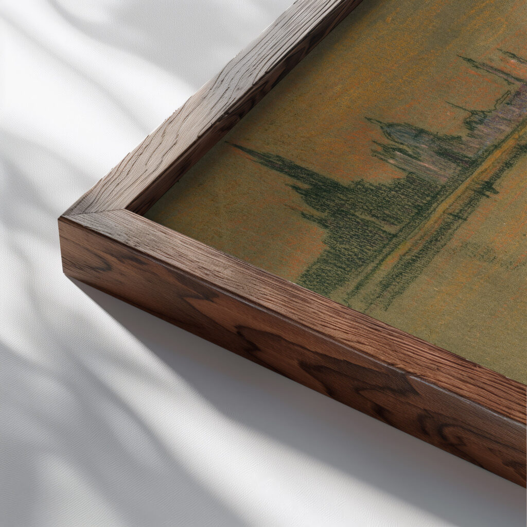Lagoon Venice 1909 Joseph Pennell close up dark wood mockup