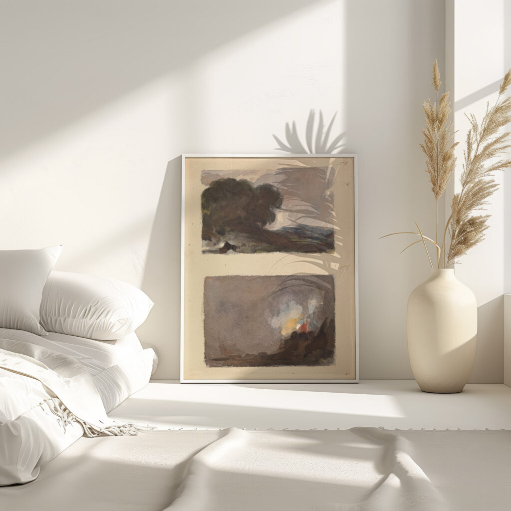 Landscape With Tree in Foreground and Mountains in Distance Figure in interior Scene Thomas Sully 4 mockup