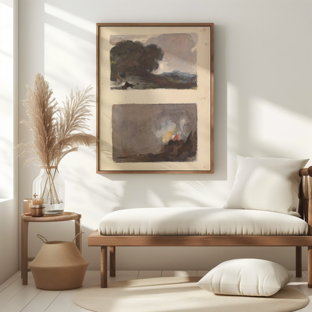 Landscape With Tree in Foreground and Mountains in Distance Figure in interior Scene Thomas Sully 5 mockup