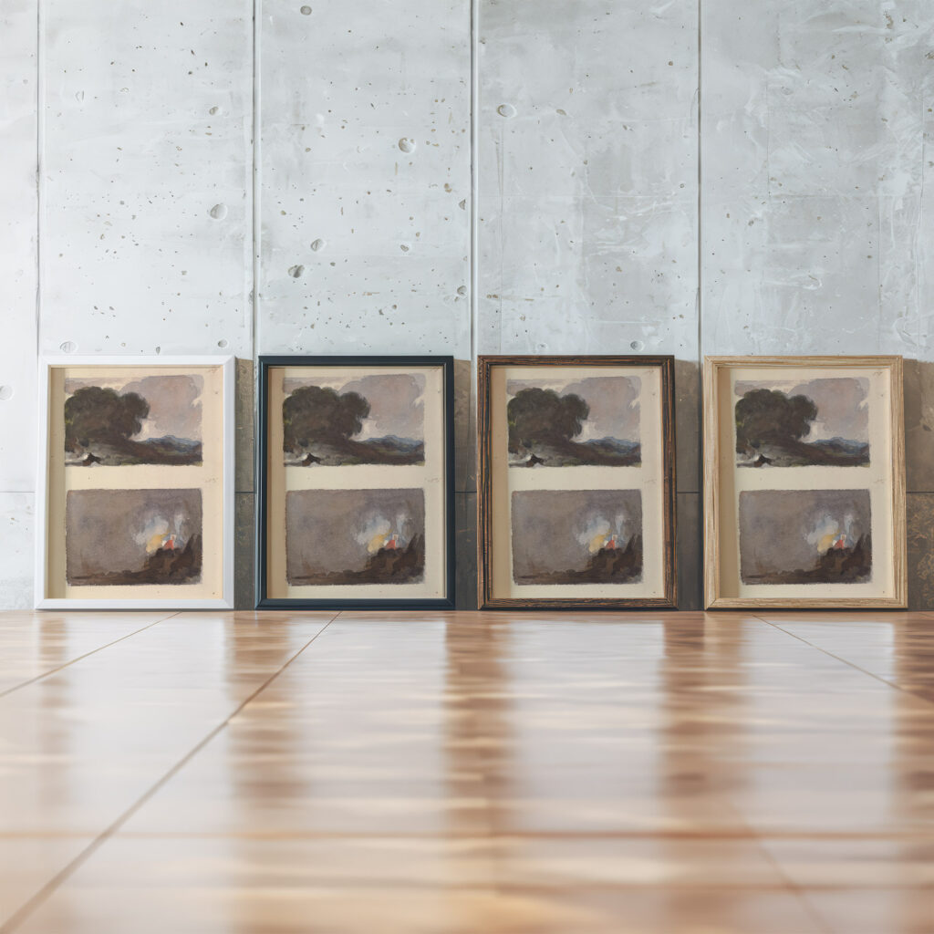 Landscape With Tree in Foreground and Mountains in Distance Figure in interior Scene Thomas Sully framed posters mockup