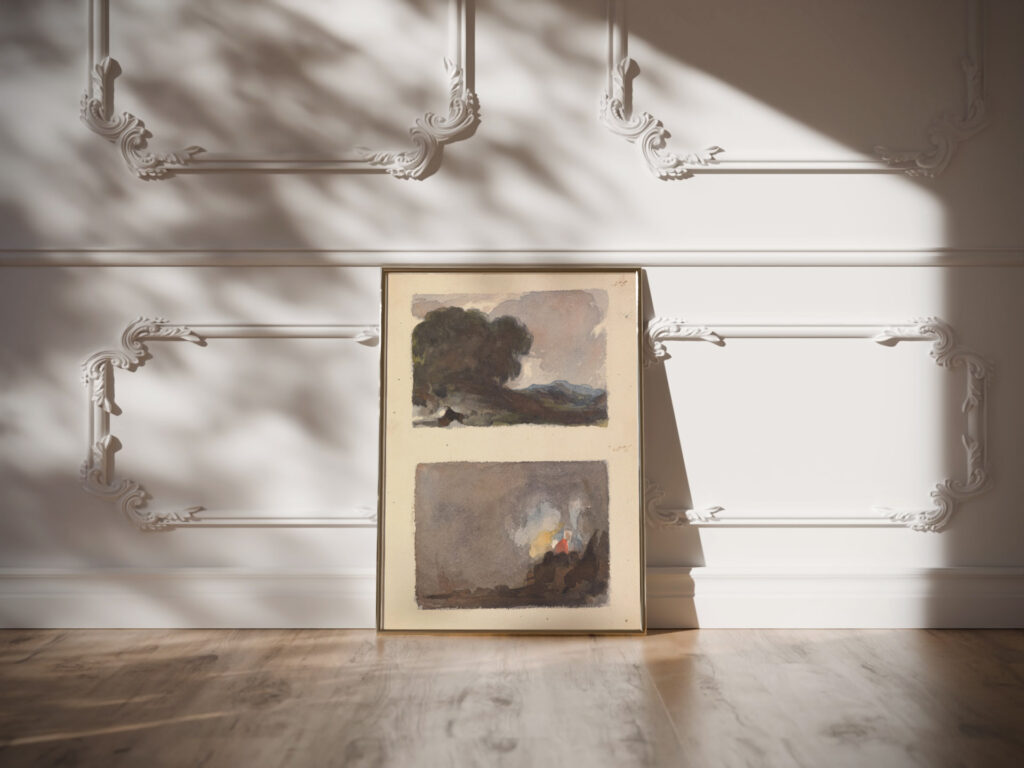 Landscape With Tree in Foreground and Mountains in Distance Figure in interior Scene Thomas Sully video mockup