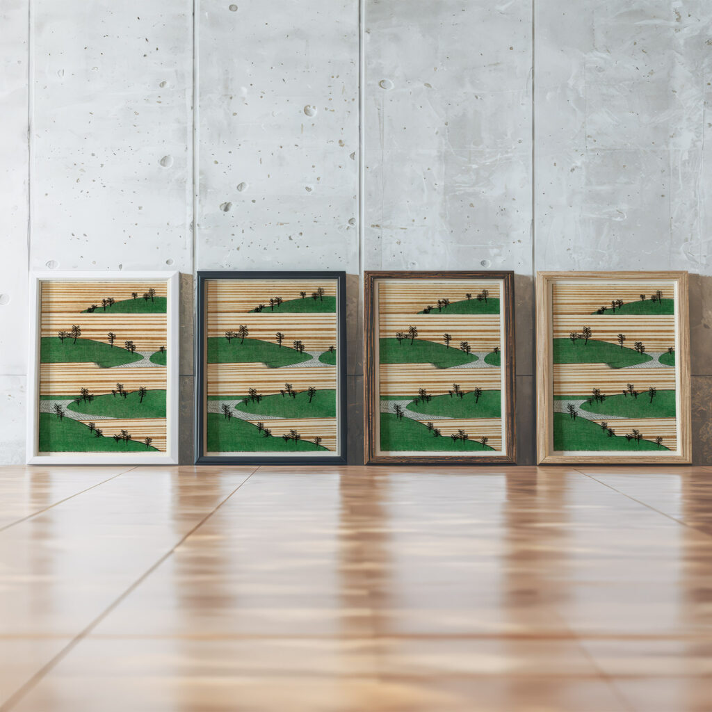 Landscape illustration Watanabe Seitei framed posters mockup