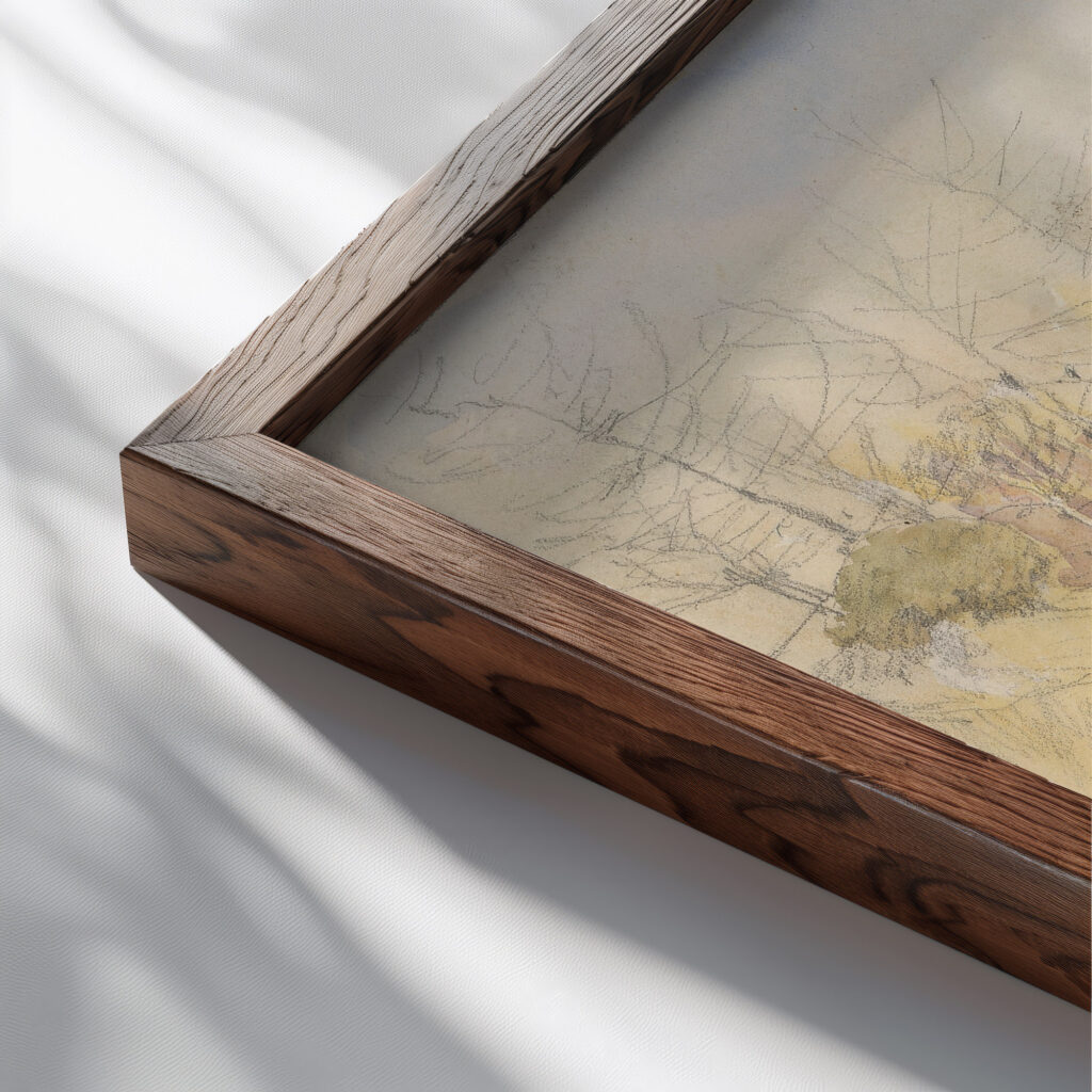 Landscape study 1880–1890 Ladislav Mednyanszky close up dark wood mockup