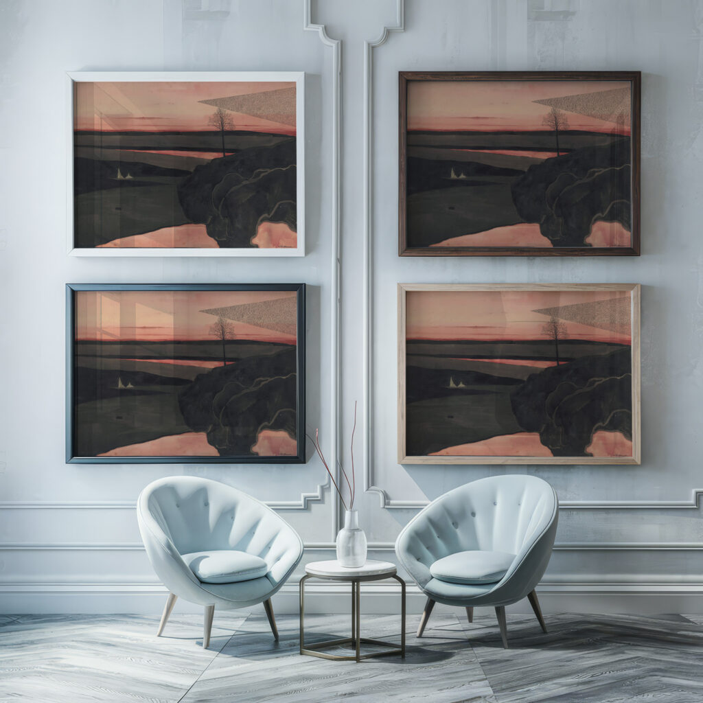 Landscape under a Red Evening Glow with Migratory Birds 1919 Leon Spilliaert framed posters mockup