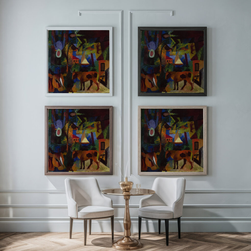 Landscape with Cows Sailboat and Figures 1887–1914 August Macke framed posters mockup