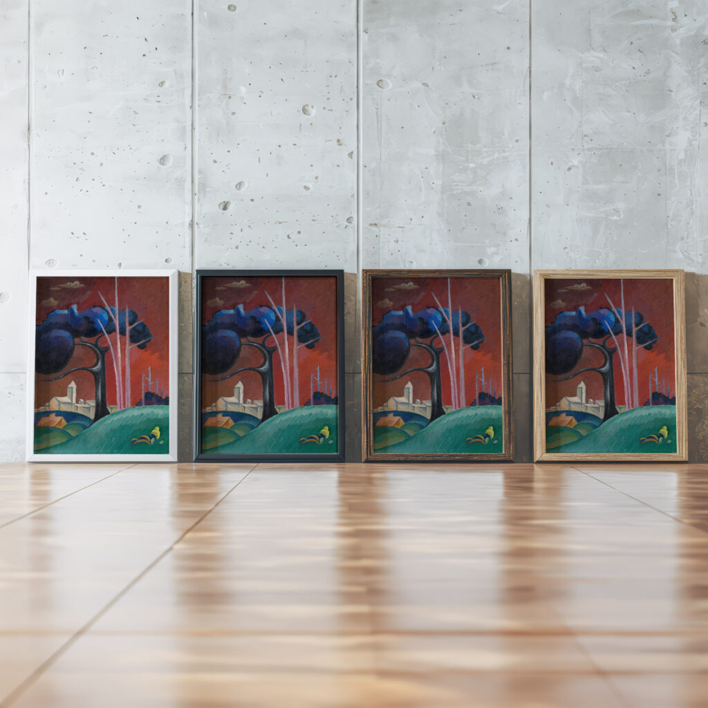 Landscape with Factory by Lake II Viking Eggeling framed posters mockup