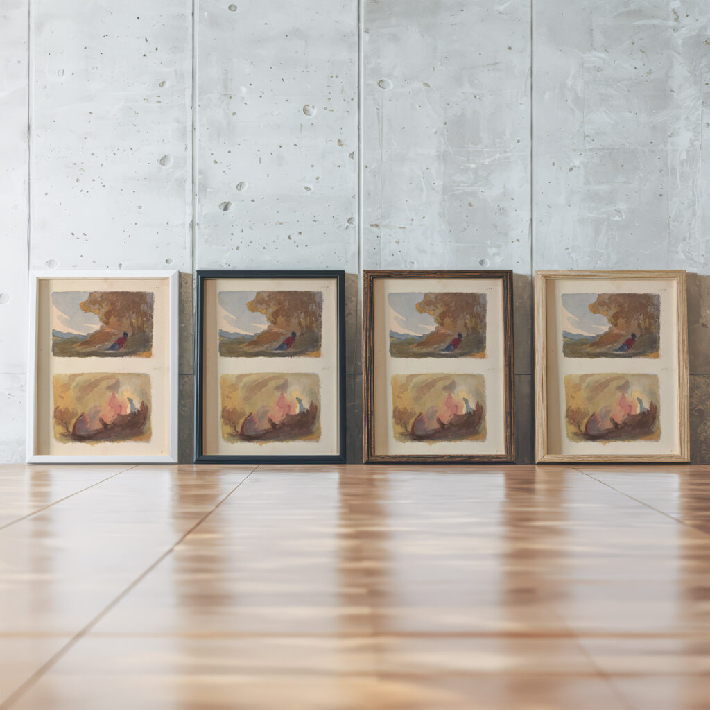 Landscape with Figure Reclining Against Hill – Titian and Venetian School no. 7 Landscape – Variety of Watercolor Washes Thomas Sully framed posters mockup