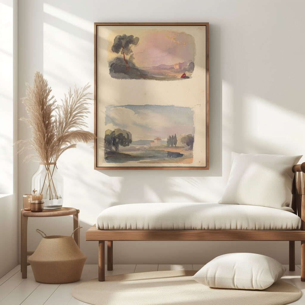 Landscape with Mountains in Distance and Seated Figures in Foreground Landscape with River and Building Mountains in Distance Thomas Sully 5 mockup