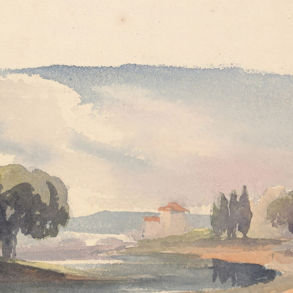 Landscape with Mountains in Distance and Seated Figures in Foreground Landscape with River and Building Mountains in Distance Thomas Sully 8 mockup