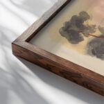 Landscape with Mountains in Distance and Seated Figures in Foreground Landscape with River and Building Mountains in Distance Thomas Sully close up dark wood mockup