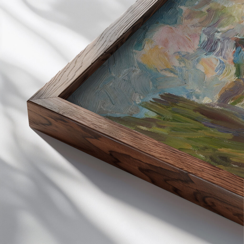 Landscape with a Red House 1937 Sasza Blonder close up dark wood mockup