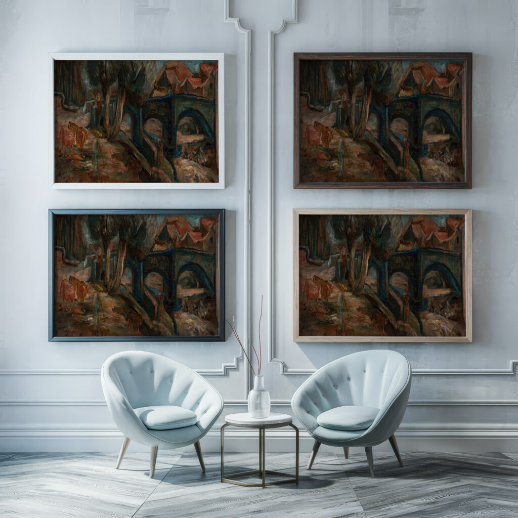 Landscape with a bridge and cows Espaly 1920 Tadeusz Makowski framed posters mockup