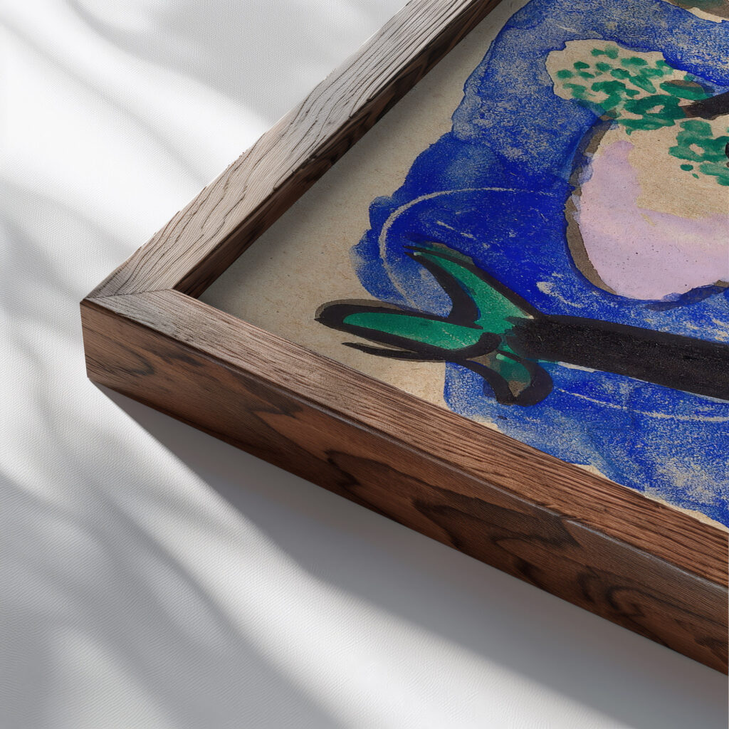 Landscape with a red animal 1913 Franz Marc close up dark wood mockup