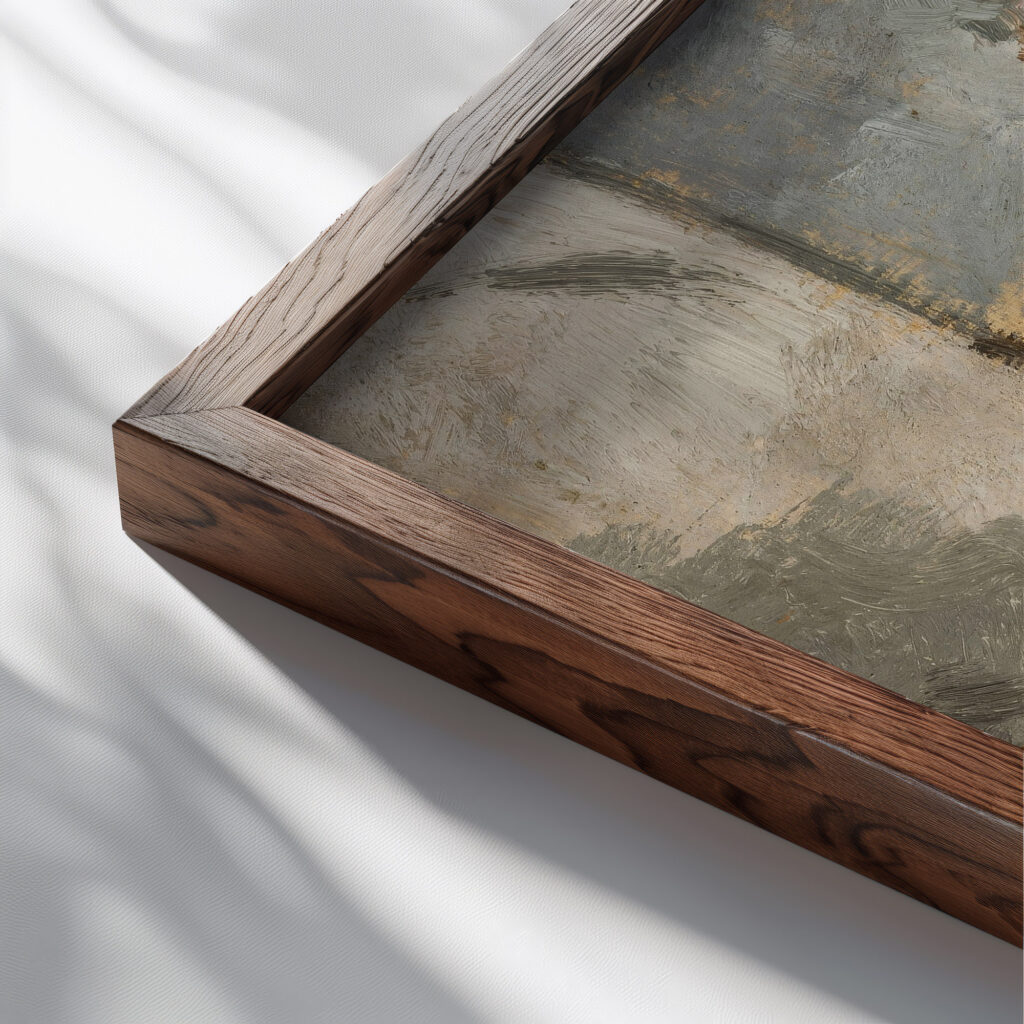 Landscape with a sailing boat 1911 Tadeusz Makowski close up dark wood mockup