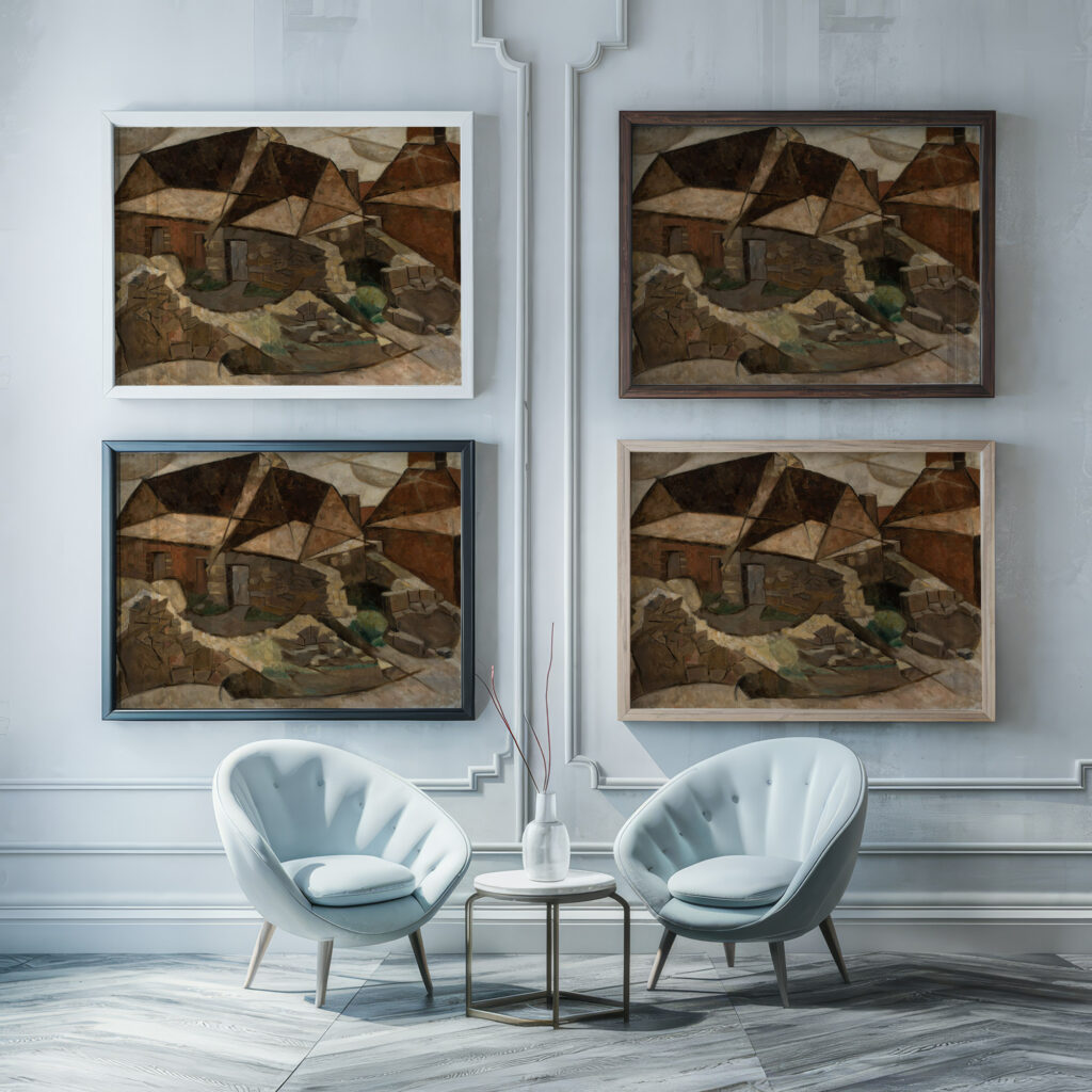 Landscape with houses 1913 Tadeusz Makowski framed posters mockup