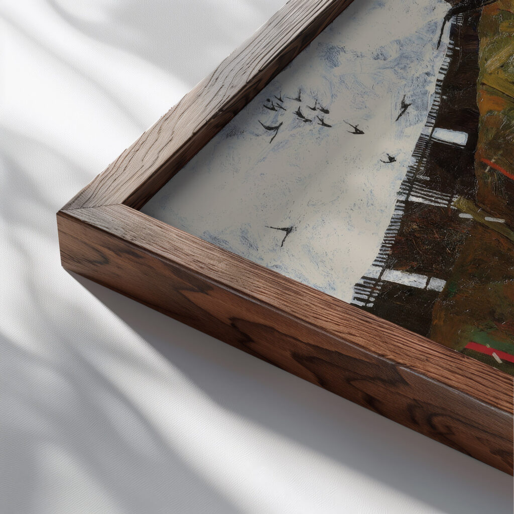 Landscape with raven 1911 Egon Schiele close up dark wood mockup