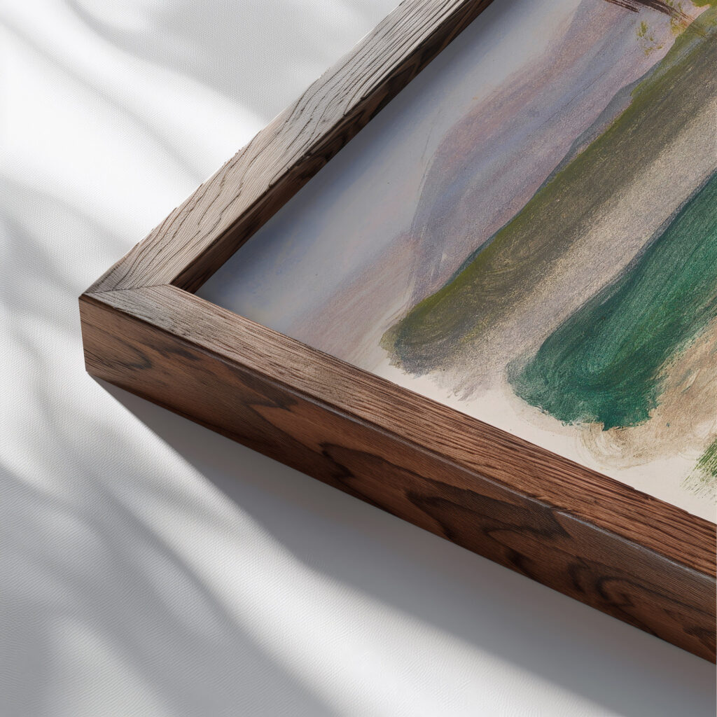 Landschaft mit Ruckenfigur zwischen Buschen 1935 Oskar Schlemmer close up dark wood mockup