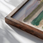 Landschaft mit Ruckenfigur zwischen Buschen 1935 Oskar Schlemmer close up dark wood mockup