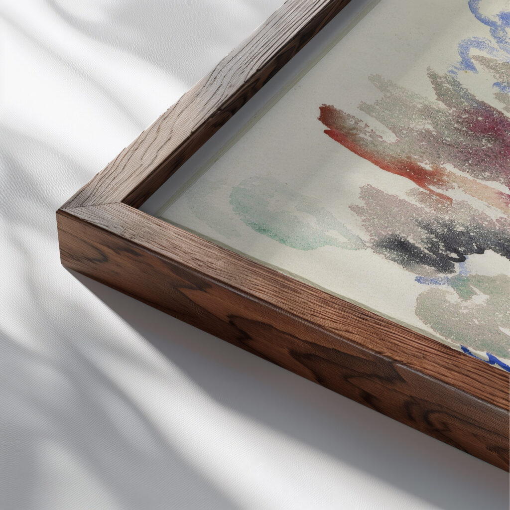 Landschap Boitsfort met bloeiende fruitbomen 1892 1916 Rik Wouters close up dark wood mockup