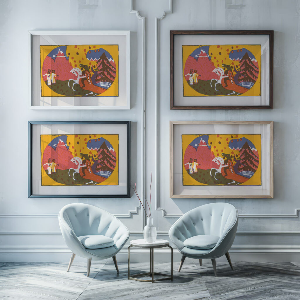 Landschap met figuren en een ruiter met monsterkop 1966 Unknown framed posters mockup Landschap met figuren en een ruiter met monsterkop 1966 Unknown framed posters mockup