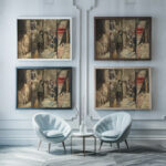 Large Indian Triptych 1883 Jan Toorop framed posters mockup