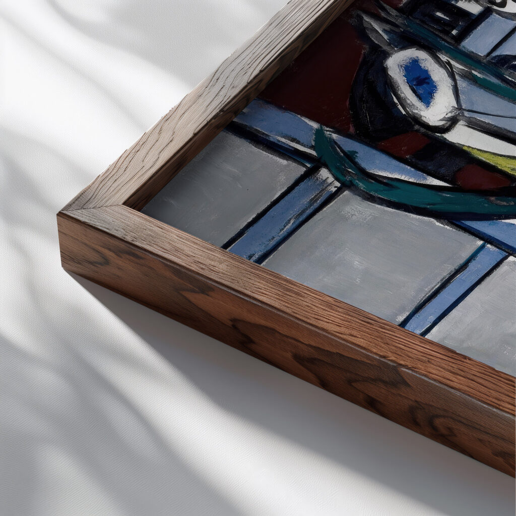 Large Still Life Interior Blue 1949 Max Beckmann close up dark wood mockup