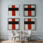 Large cross in black over red on white 1920 Kazimir Malevich framed posters mockup