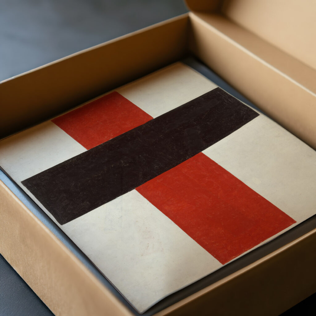 Large cross in black over red on white 1920 Kazimir Malevich video mockup