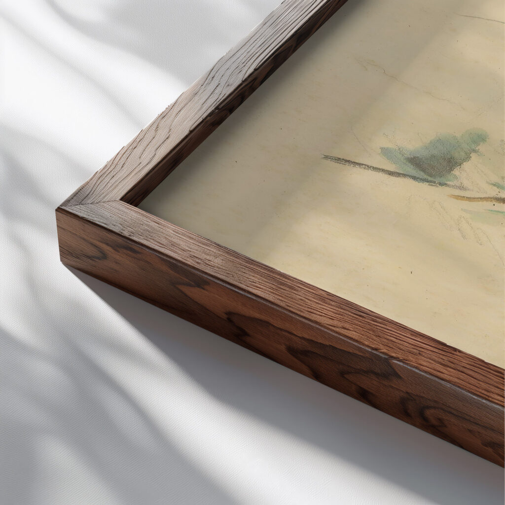 Laveuses circa 1880 Paul Cezanne close up dark wood mockup