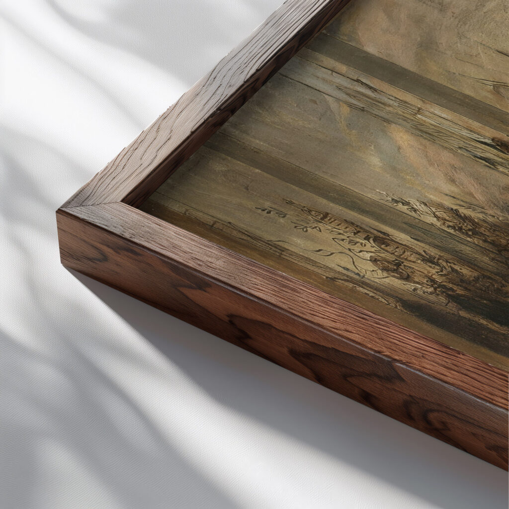 Le Jugement Universel esquisse 19th century Auguste Barthelemy Glaize close up dark wood mockup