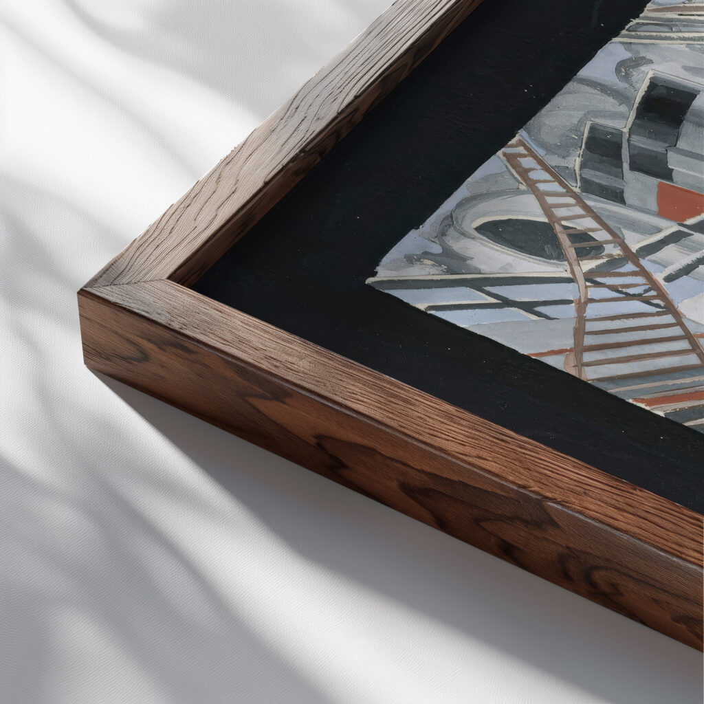 Le Pont Dun Transat 1925 Juan Gris close up dark wood mockup