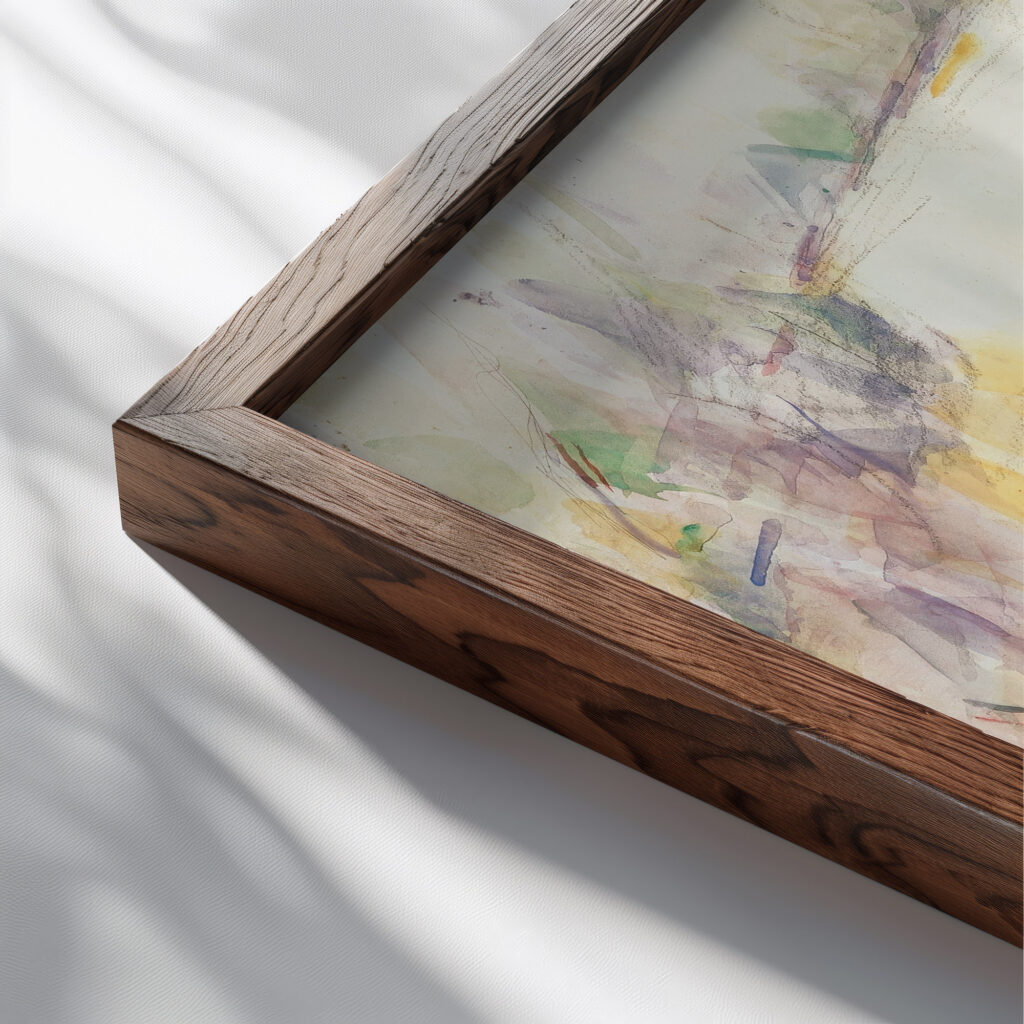 Le Pont des Trois Sautets 1906 Paul Cezanne close up dark wood mockup