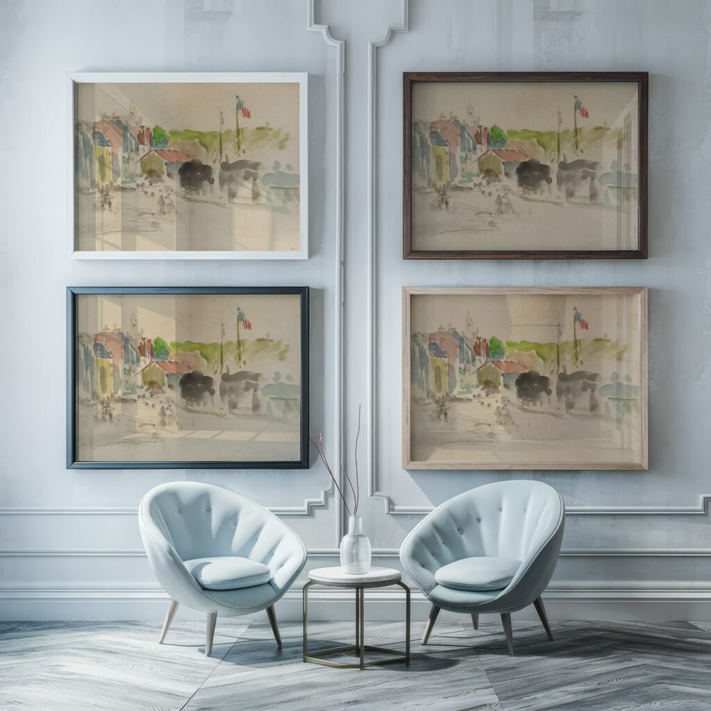 Le Village Paul Gauguin framed posters mockup