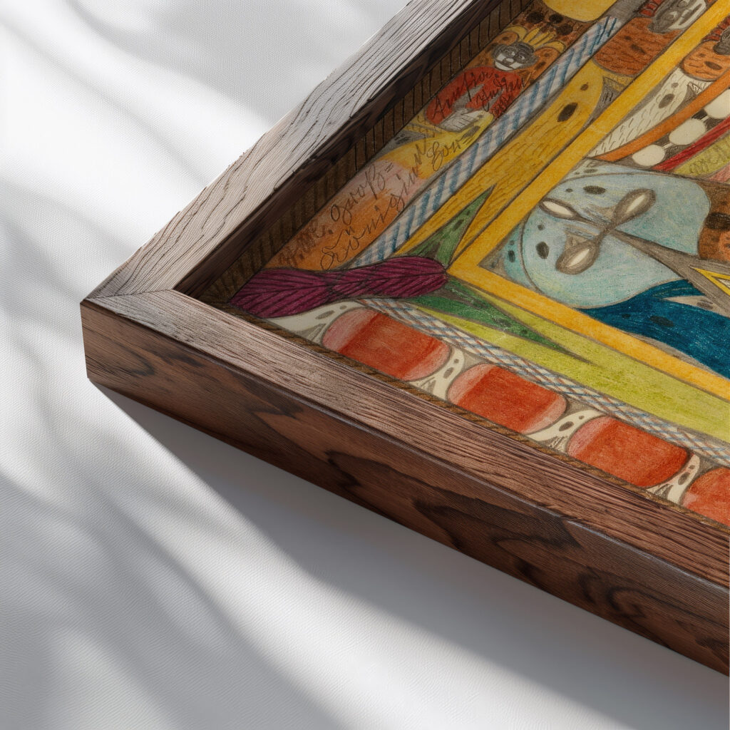 LeantikaRiesenGrandHottell in LionSee Indien 1922 Adolf Wolfli close up dark wood mockup