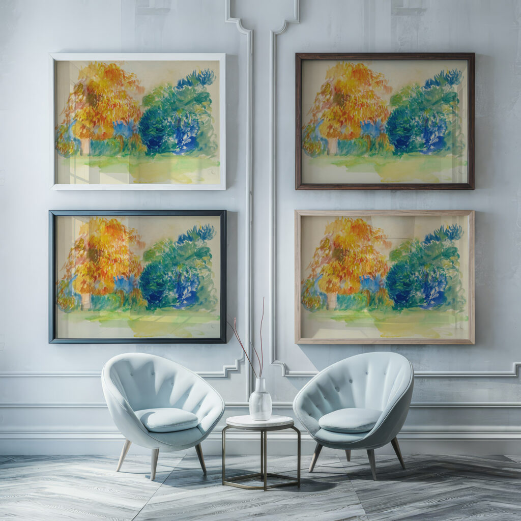 Les Arbres Pierre Auguste Renoir framed posters mockup