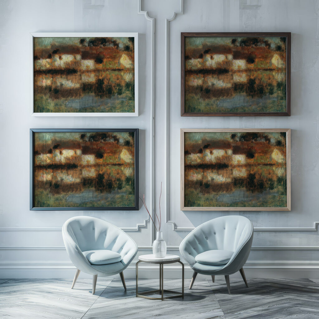 Les Maisons sur leau Berneval ou le Canal – clair de lune 1903 Henri Le Sidaner framed posters mockup