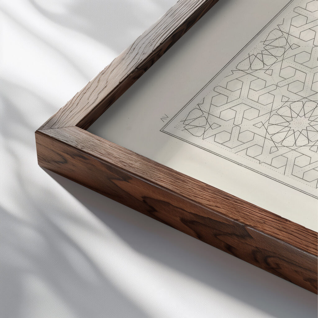 Les elements de lart arabe pl 087 1879 Jules Bourgoin close up dark wood mockup