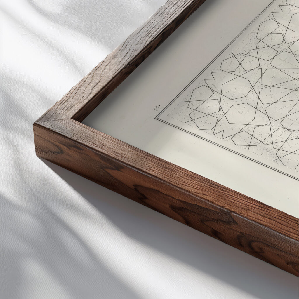 Les elements de lart arabe pl 160 1879 Jules Bourgoin close up dark wood mockup