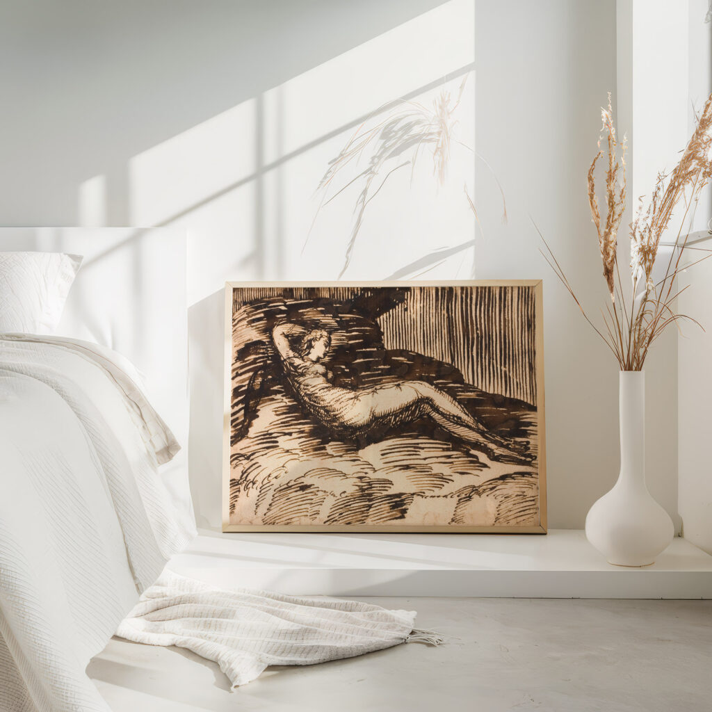 Liggende ged og tre far naer obelisk med buste af romersk kejser 1664 – 1665 Johann Heinrich Roos 4 mockup