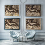 Liggende ged og tre far naer obelisk med buste af romersk kejser 1664 – 1665 Johann Heinrich Roos framed posters mockup