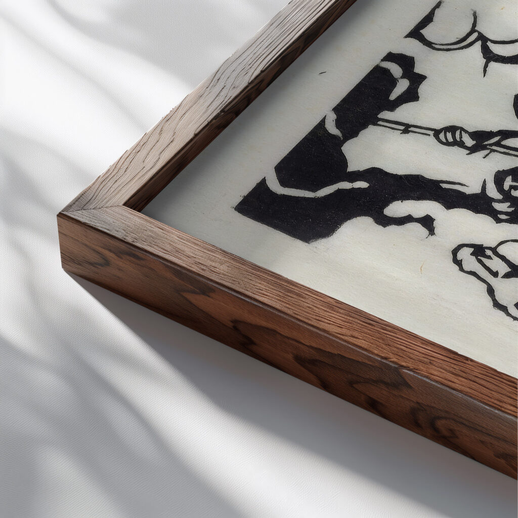 Lion hunt for Delacroix 1913 Franz Marc close up dark wood mockup