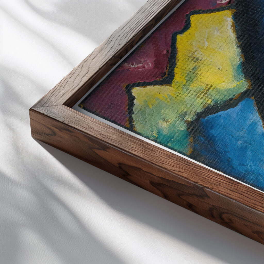 Lithograph Blue The Boat 1922 Wassily Kandinsky close up dark wood mockup