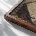 Little girl in front of a house 1931 Tadeusz Makowski close up dark wood mockup