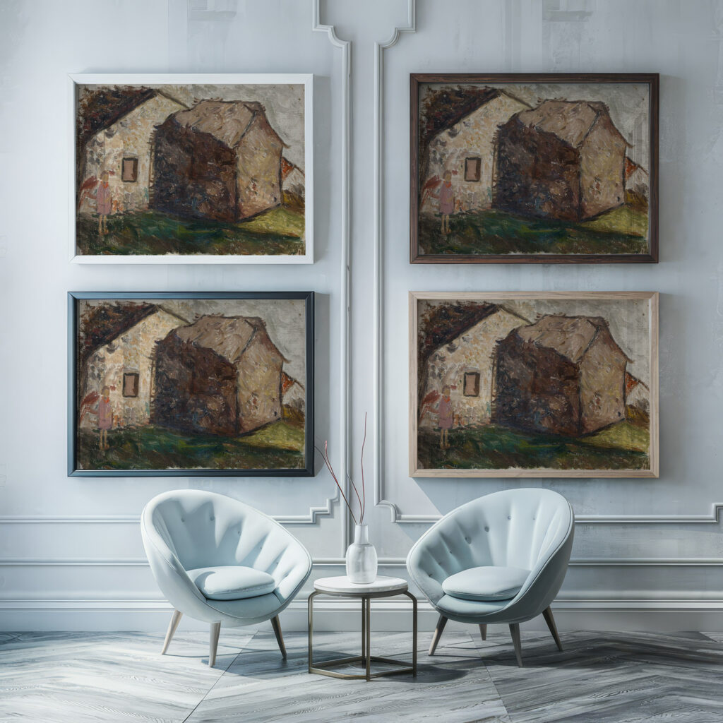 Little girl in front of a house 1931 Tadeusz Makowski framed posters mockup