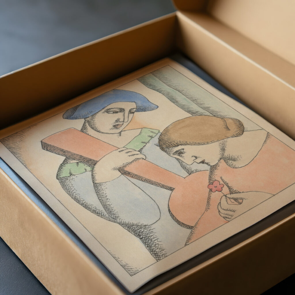 Lovers Harlequin and Columbine 1927 1928 Mikulas Galanda video mockup