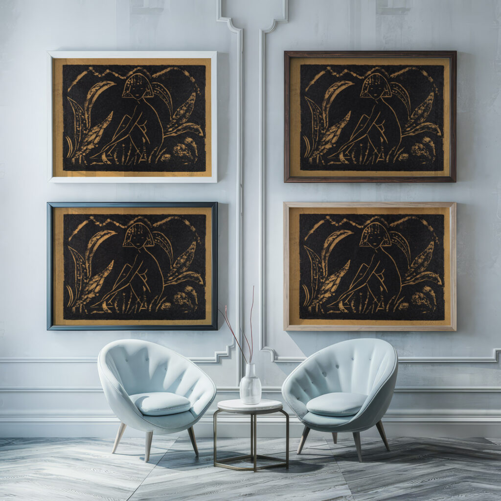 Madchen zwischen Blattpflanze 1912 Otto Mueller framed posters mockup